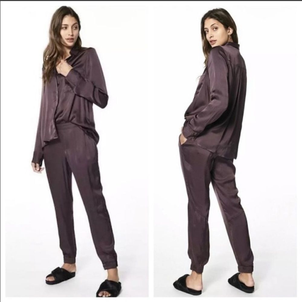 Young Fabulous & Broke Jensen Chocolate Brown Satin Jogger